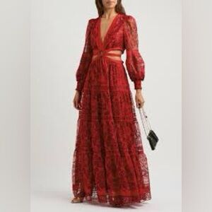 Alice + Olivia Red Long Sleeve Lace Dress